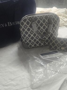 Dooney & Bourke Gray Logo Dome Satchel with Matching Gray Wallet